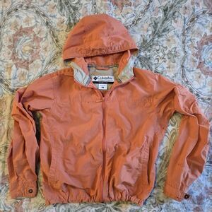 Columbia Jacket Womens Sz M Orange Full Zip Hooded Packable